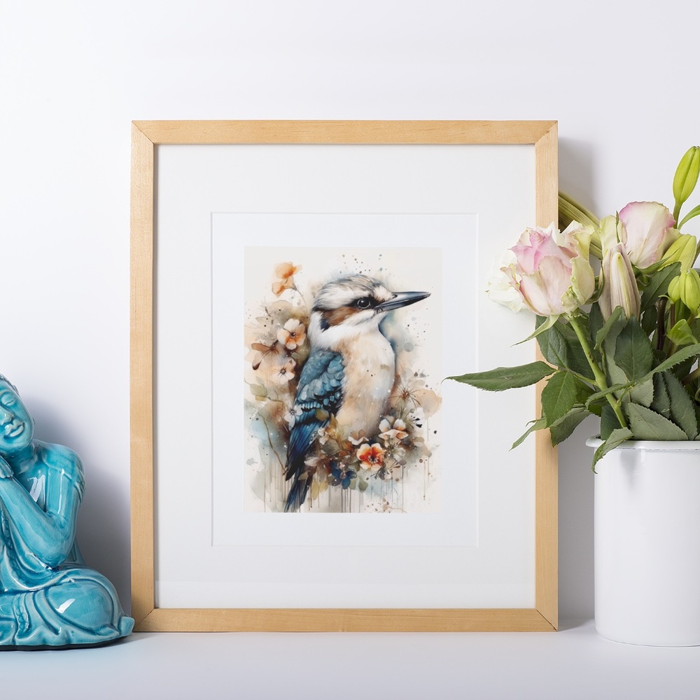 Watercolor Kookaburra Bird Portrait Wall Art Illustration Print Unframed - Picture 9 of 9
